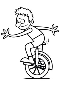 boy and unicycle, coloring book