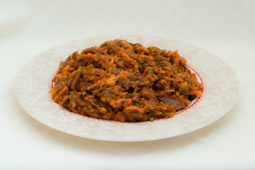 Seaweed salad with carrots and calamari squid - seafood in Russian Far Eastern  Cuisine