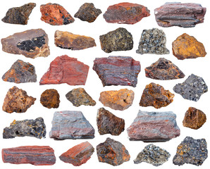 natural mineral rocks - various iron ore stones