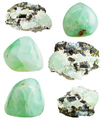 set of Prehnite stone and polished gemstones