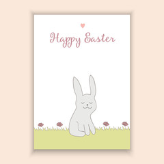 Hand Drawn lovely  greeting card with rabbit - Happy Easter concept card, made in vector.