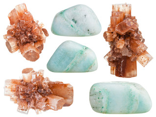 set of Aragonite crystals and polished stones