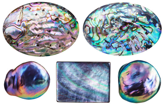 set of cabochons from nacre mollusk shell