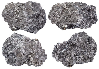 set of piece of graphite mineral stone isolated