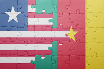 puzzle with the national flag of liberia and cameroon