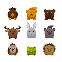 Cute forest animals, flat style vector set
