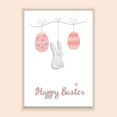 Hand Drawn lovely rabbit and eggs - Happy Easter concept card, made in vector.