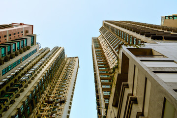 View of residential skyscrapers from ground