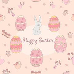 Hand Drawn lovely spring pattern background - Happy Easter made in vector.