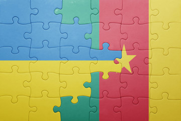 puzzle with the national flag of ukraine and cameroon