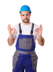 Manual worker with blue helmet