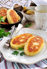 Potato cakes with stewed cabbage