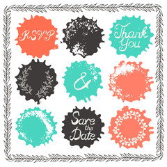 Set of 9 decorative wedding elements.