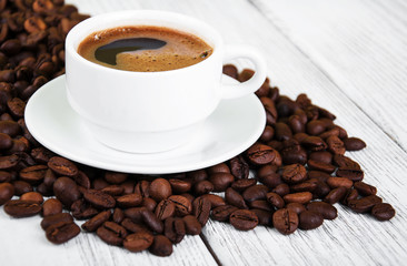 coffee cup and beans