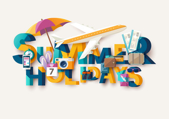 Summer holiday illustration with lettering. Typographic poster.