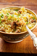 Rice pilaf in a vintage bowl