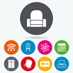 Furniture icons. Cupboard, chair and TV table.
