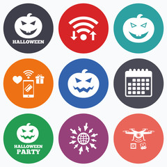 Halloween party icons. Pumpkin symbol.