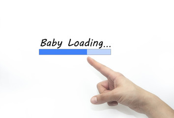 Design of progress bar, loading baby with hand. isolated on white