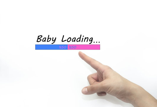 Design of progress bar, loading baby with hand. isolated on white