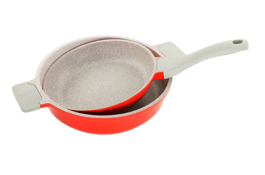 red ceramic-metal pan