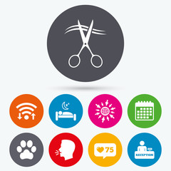 Hotel services icon. Pets allowed, hairdresser.