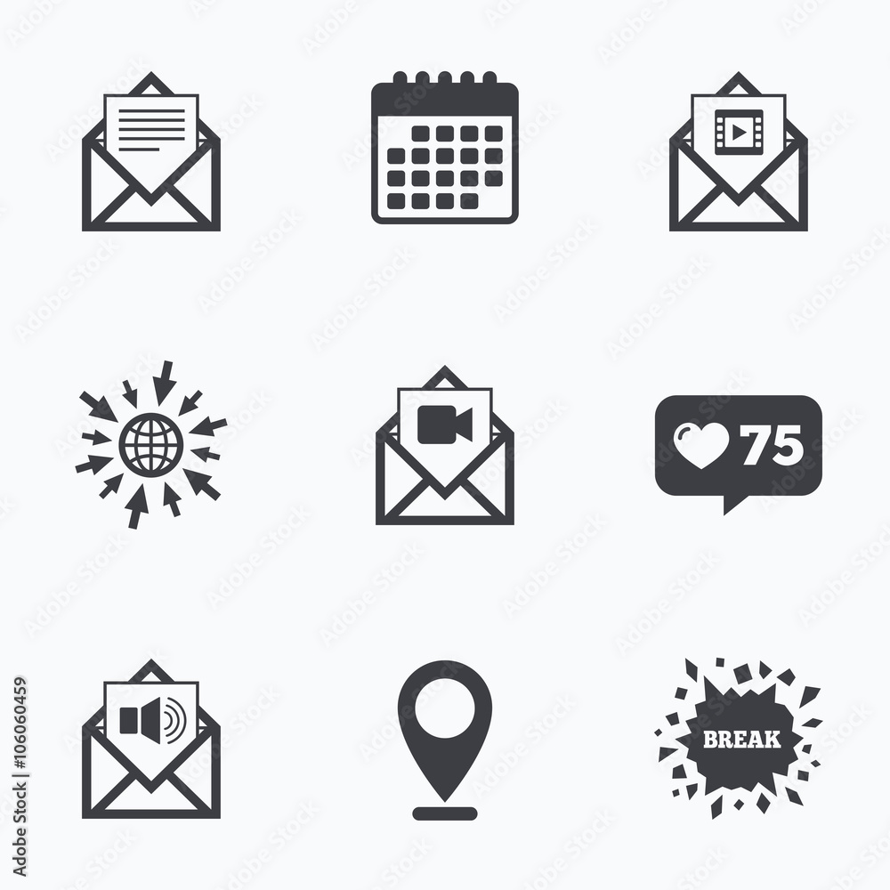 Poster mail envelope icons. message document symbols.