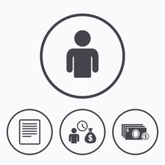 Bank loans icons. Fill document and get money.