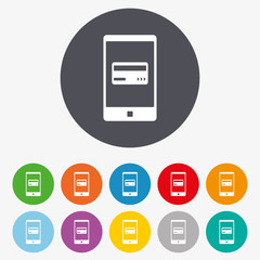 Mobile payments icon. Smartphone with card.