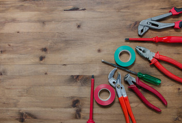 Set of tools on  wooden table