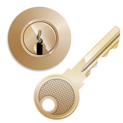 round Pin tumbler lock and key with glare