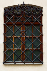 close up window with metal grill