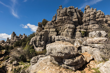Fototapeta na wymiar The Torcal de Antequera Natural Park contains one of the most impressive examples of karst landscape in Europe. This natural park is located near Antequera. Spain.