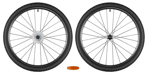 Obraz premium bicycle wheel set with reflector isolated on white background