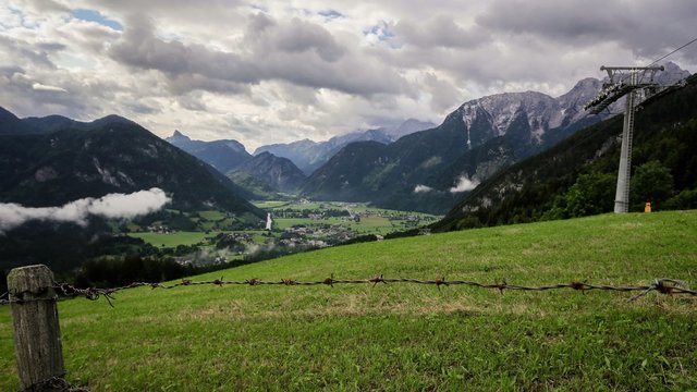 View from Haus Loderbichl on Austrian Alps adn Lofer city 4k timelapse