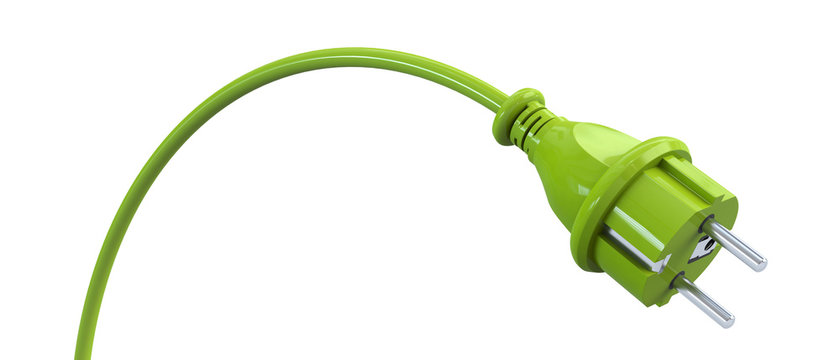 Green power plug curved down