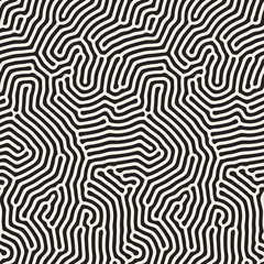 Fototapeta premium Vector Seamless Black and White Organic Rounded Jumble Lines Maze Coral Pattern