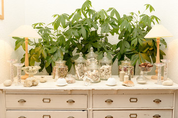 decoration with white dresser and plants