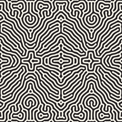 Vector Seamless Black and White Organic Rounded Jumble Lines Ethnic Pattern