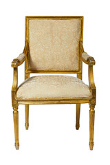 Classic ancient armchair with golden wood  isolated