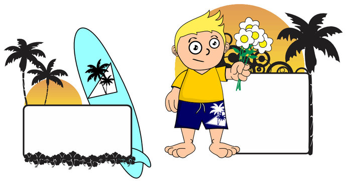kid surfer expression cartoon copyspace in vector format