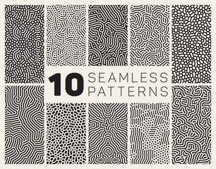 Ten Vector Seamless Black and White Organic Patterns