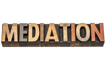 mediation, word in wood type