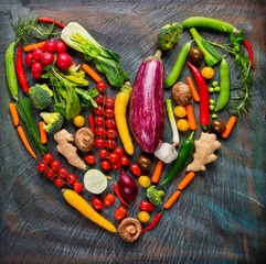 Collection of fresh vegetables in heart shape