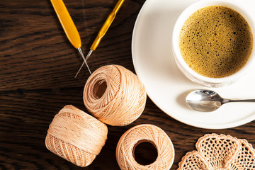 beautiful yarn for knitting Irish lace with black coffee