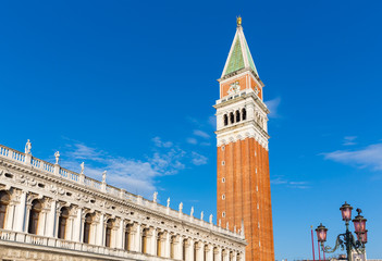 Fototapeta na wymiar Bell tower on Piazza San Marko in Venice, Italy