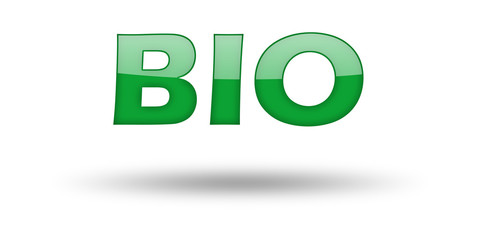 Word Bio with green letters and shadow. 