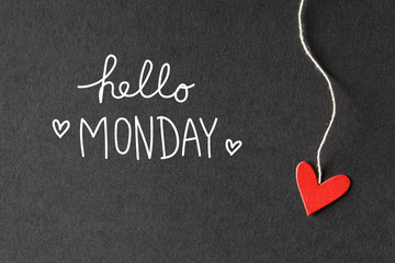 Hello Monday message with paper hearts