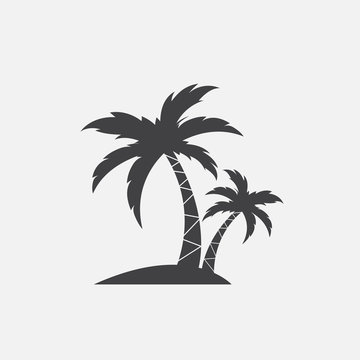 Vector of a coconut trees silhouette on island. Icons.