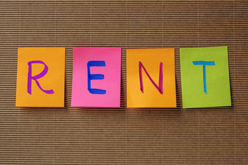 rent text on colorful sticky notes